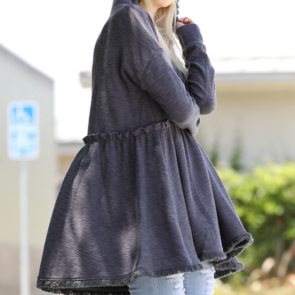 Women Navy Babydoll Hoody Tunic with Fringed ends - Picture 4 of 7